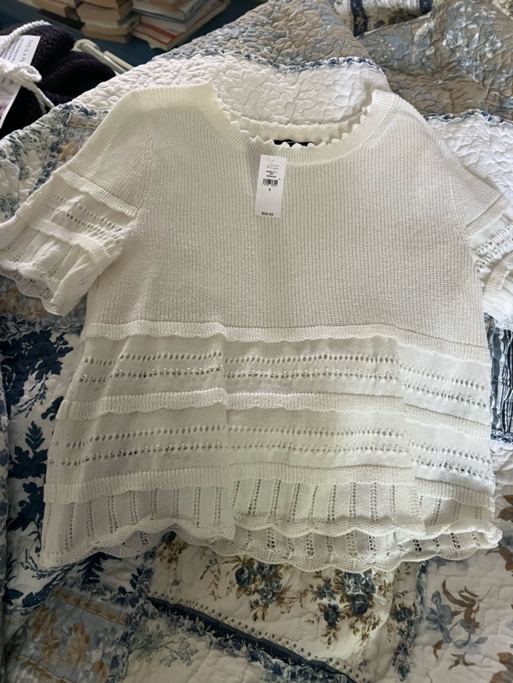 GAP NWT Linen-Blend Pointelle Sweater Crop Top in Off White size S - Picture 2 of 4